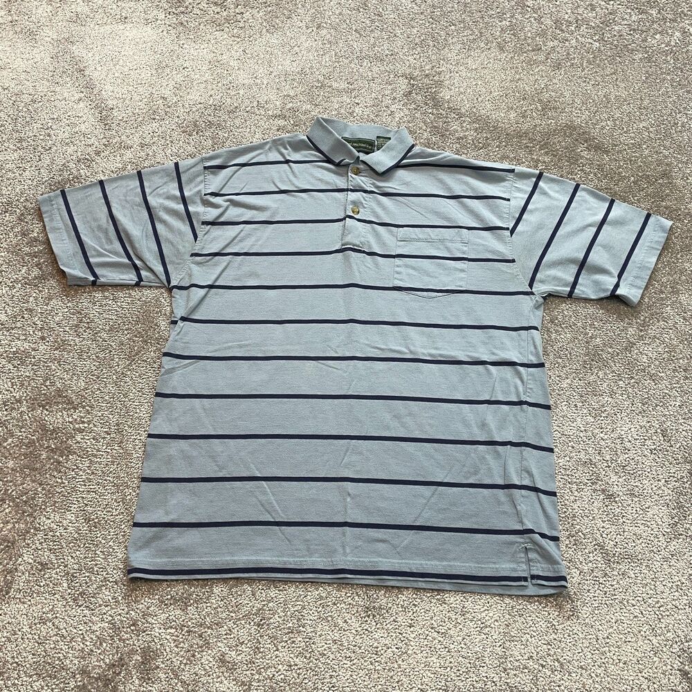 Carl Michaels Polo Shirt Mens Large Light Blue Striped Pocket Collared Rugby